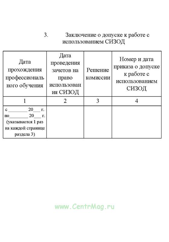 Личная карточка газодымозащитника образец